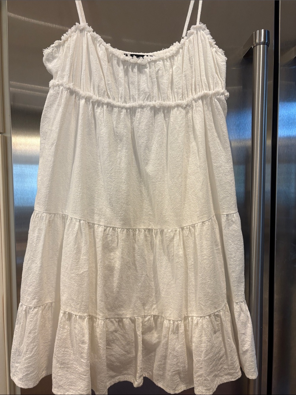 White gauze tiered lined dress by Zara